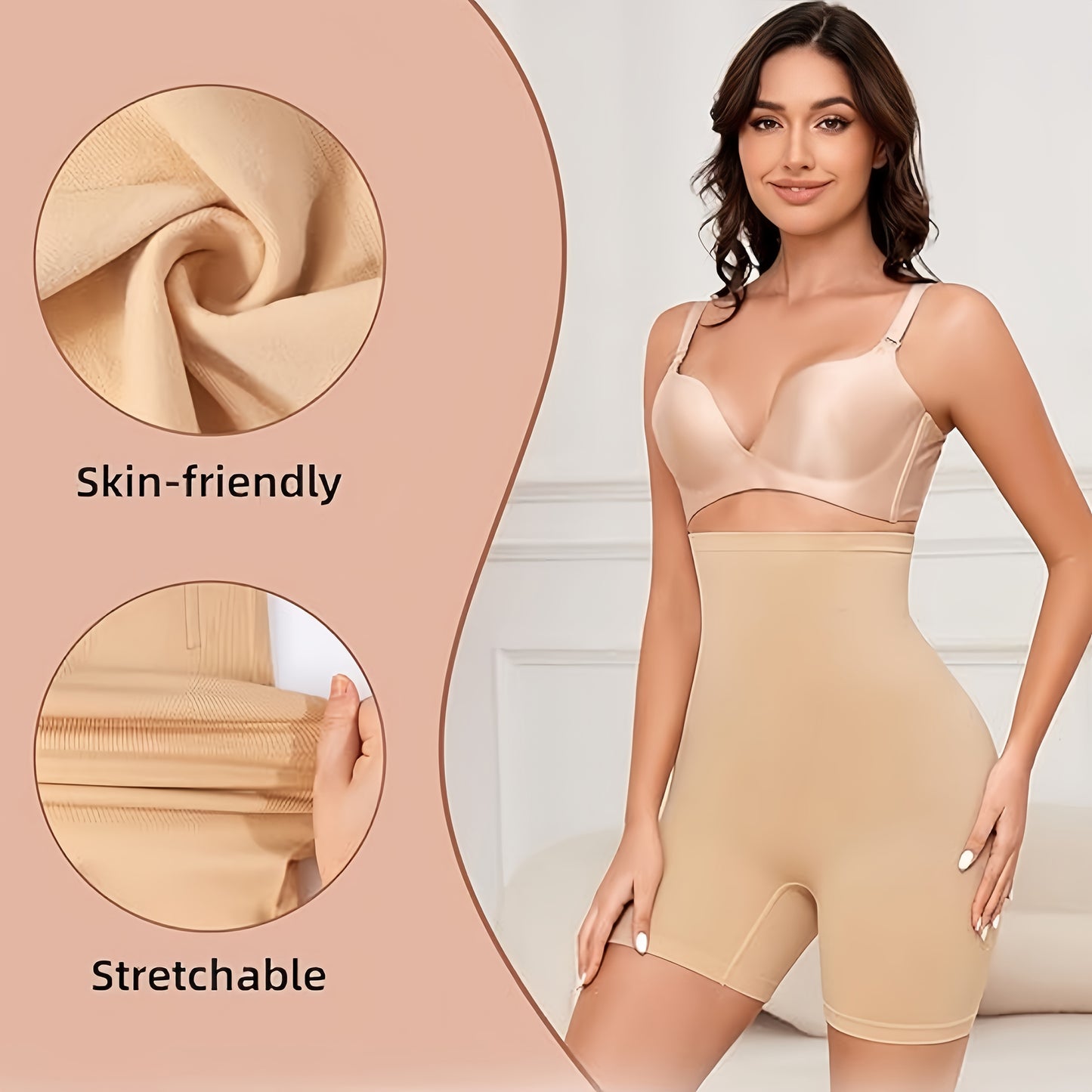 High-Waist Tummy Control Shapewear Shorts for Women - Seamless, Compression Thigh Slimming & Butt Lifting Underwear, Invisible Postpartum Waist Trainer, Comfortable Polyester, All-Season Wear, Waist Trainer Tummy Control