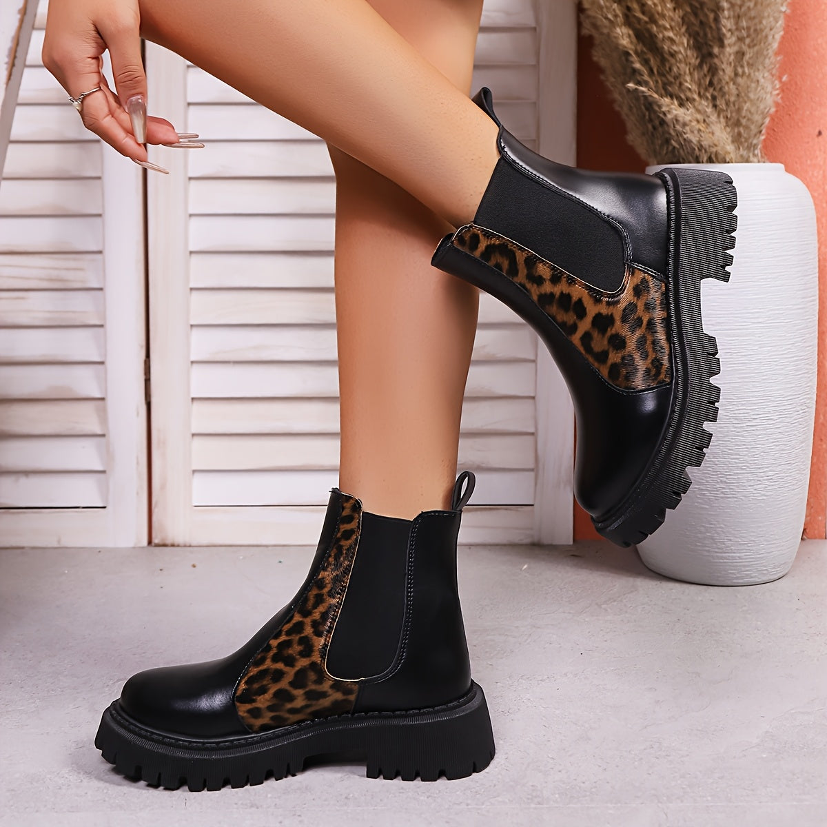Women'S Slip-On Chelsea Boots - Thick Platform Mid-Calf, Round Toe & Cushioned Sole, Soft Rubber Sole, Elastic Lining, Solid Black Versatile Boots for Autumn/Winter Commuting & Casual Wear, Comfortable Footwear, Fashionforwar