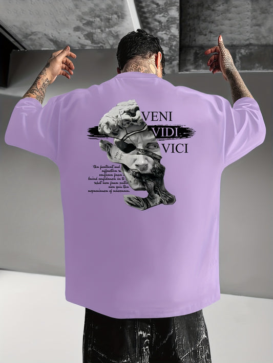 Men'S Casual Crew Neck T-Shirt, Loose Fit, Graphic Print, Polyester, Short Sleeve, Summer Streetwear Tee, Daily Tshirt | Bold Streetwear | Graphic Print Tee