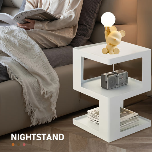 Minimalist Modern Nightstand - Lightweight Durable Plastic Bedside Table with Open Shelf Storage, Easy Assembly, Black - Compact Design for Bedroom, Living Room, Office, Compact Side Table | Sleek Bedside Table | Stable Desig