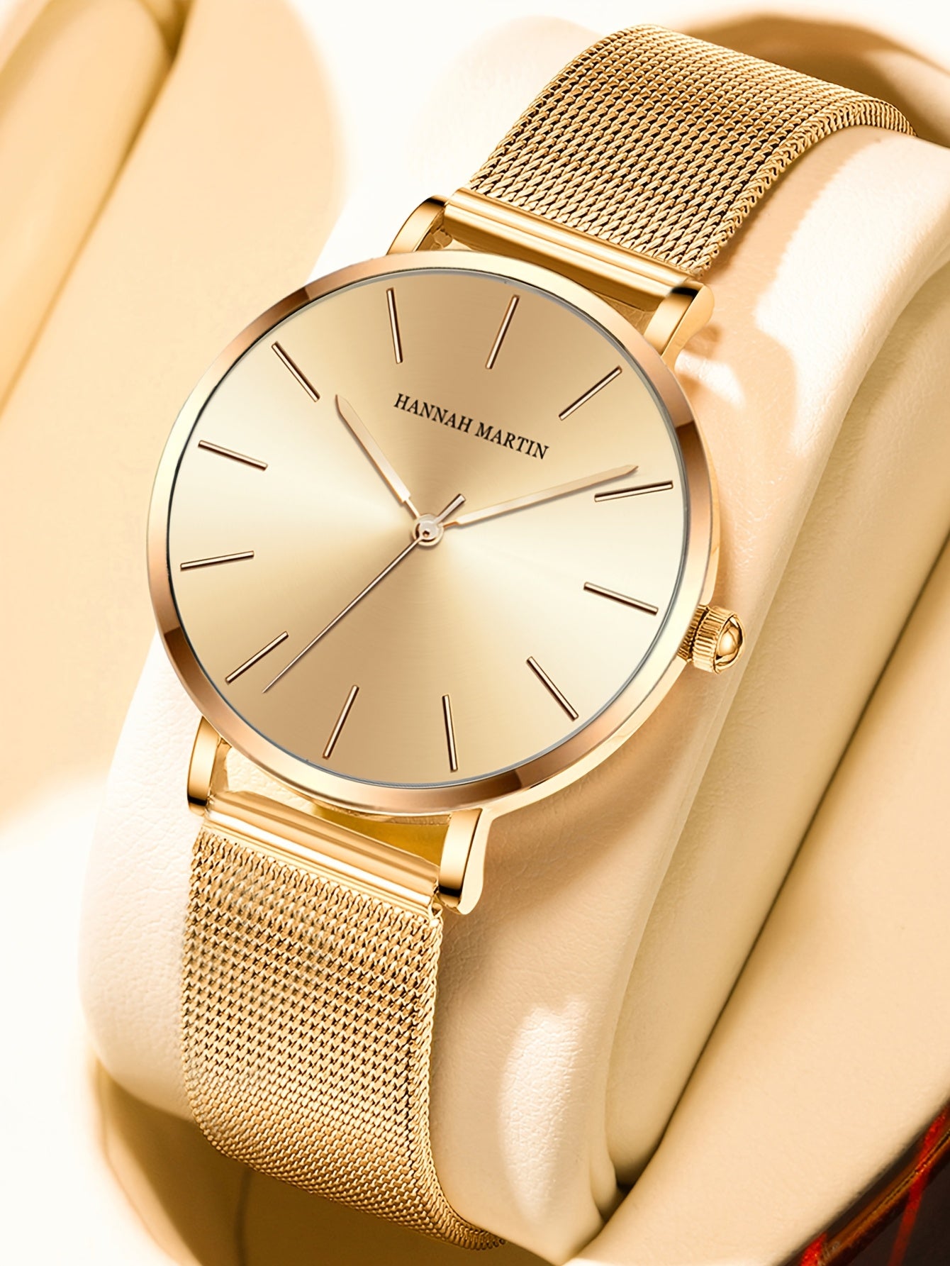 New Arrival 1pc Fashionable 's Rose Golden Watch, Golden & Silvery Stainless Steel Mesh Strap, Gorgeous Quartz Watch, Suitable for Daily Vacation Banquet Wear, Comes with Black Exquisite Box and Also Suitable as Gift - Girlfr