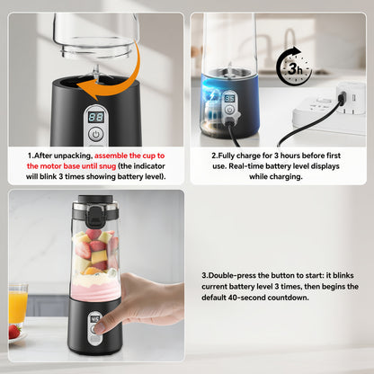 USB Rechargeable Portable Blender with Digital Timer Display, 10-Cup Capacity, Detachable & Easy-Clean Design for Smoothies, Juices, Protein Shakes - Ideal for Gym, Travel, Home Use, Smoothie Blender Portable, Juice Preparati