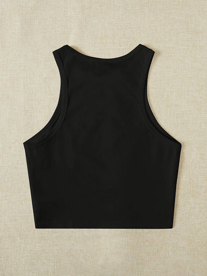 Women's Elegant Cropped Graphic Tank Top - Cherry Print Semi-Sheer Stretchy, Round Neck Sleeveless Shirt, Machine Washable All-Season Casual Top, Ladies Tank Tops, Playful Summer Wear