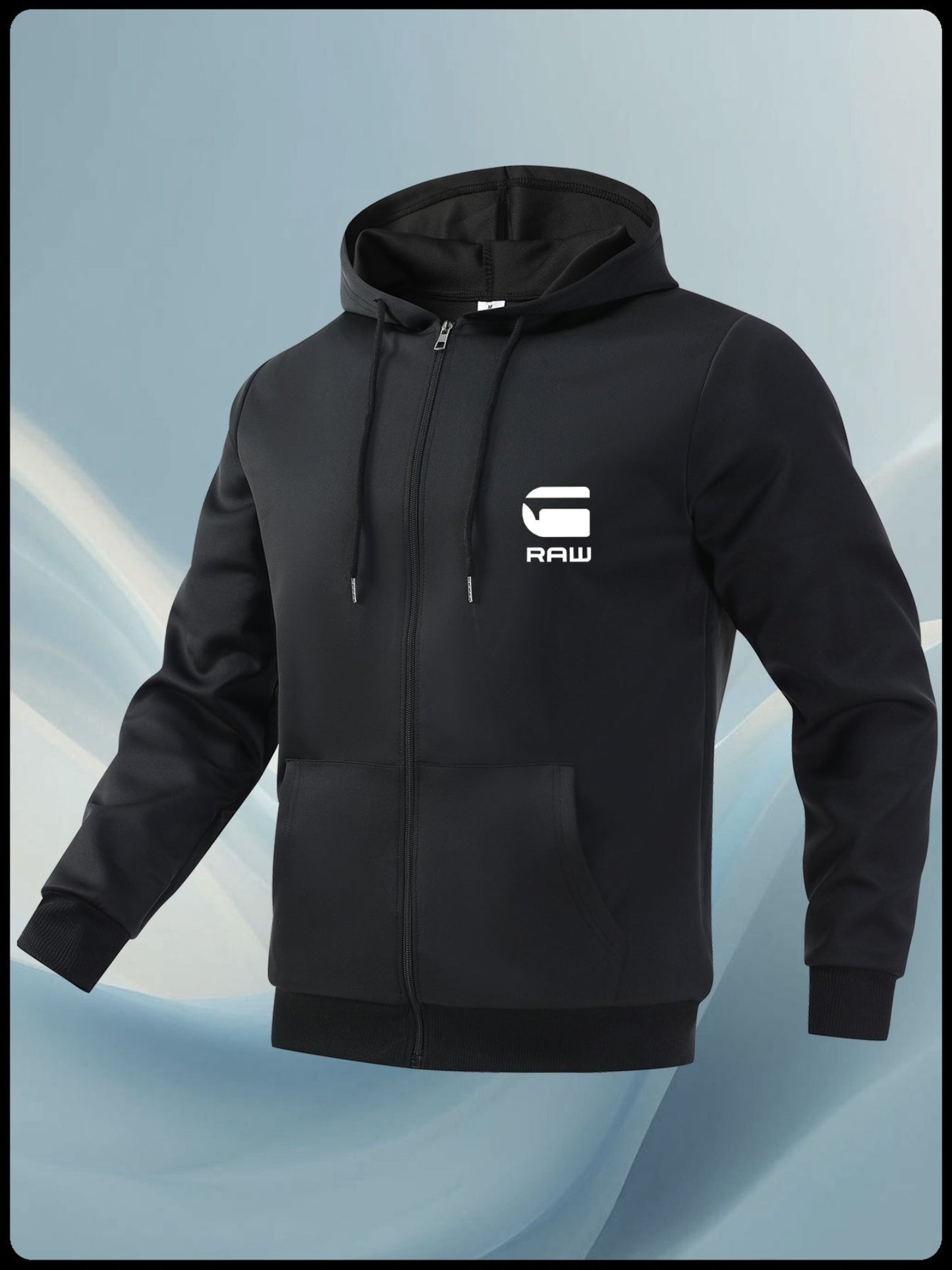 Men'S Casual Hooded Jacket with "RAW" Graphic Print - Light Gray Zip-Up Coat, Polyester Lining, Regular Fit, Front Pockets, Casual Outerwear | Trendy Casual Jacket | Polyester Lined Interior
