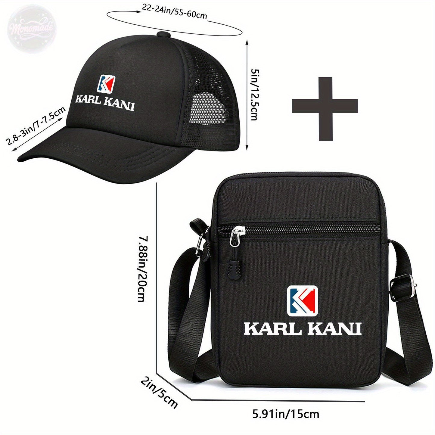 Trendy Karl Kani Logo Sling Bag & Baseball Cap Set - Stylish Crossbody Shoulder Bag with Snapback Hat for Men & Women - Urban Streetwear Fashion Accessories - Perfect Combo for Casual Outfits and Travel Essentials - Karl Kani