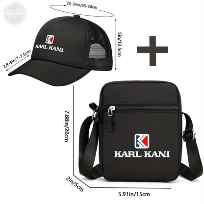 Trendy Karl Kani Logo Sling Bag & Baseball Cap Set - Stylish Crossbody Shoulder Bag with Snapback Hat for Men & Women - Urban Streetwear Fashion Accessories - Perfect Combo for Casual Outfits and Travel Essentials - Karl Kani