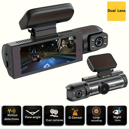 ZKCAMSPY Dual Dash Cam 1080P Front & 720P Rear, 8.03cm HD Night Vision, Loop Recording, G-Sensor, Wide Angle, 27.5FPS, 5V Car Plug, Rechargeable Lithium Polymer, Adhesive Mount, PC Compatible, Universal Driving Position - No