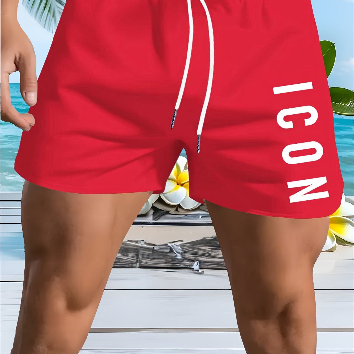 Men'S Quick-Dry Beach Shorts - Breathable, Sun-Protective Lightweight Running & Hiking Shorts with "ICON" Geometric Print, Elastic Waistband, Side Pockets, Casual Outdoor Activewear, Beach Shorts