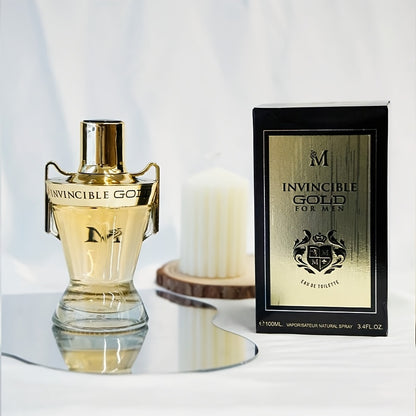 Invincible Golden 100ml Men's Eau de Toilette - Fresh Floral Scent,, Middle Eastern-Inspired Luxury Fragrance with Golden Emblem Design, Long-Lasting 5-15% Concentration, Personal Fragrance | Sophisticated Packaging | Bpafree