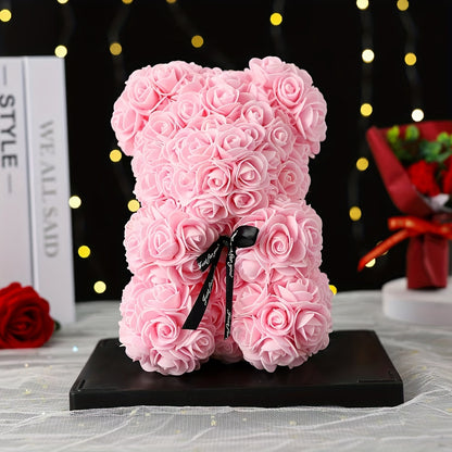 Charming Rose Bear - Perfect Valentine's Day & Anniversary Gift, 22.86cm Artificial Flower Teddy Bear for Home Decor