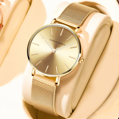 New Arrival 1pc Fashionable 's Rose Golden Watch, Golden & Silvery Stainless Steel Mesh Strap, Gorgeous Quartz Watch, Suitable for Daily Vacation Banquet Wear, Comes with Black Exquisite Box and Also Suitable as Gift - Girlfr