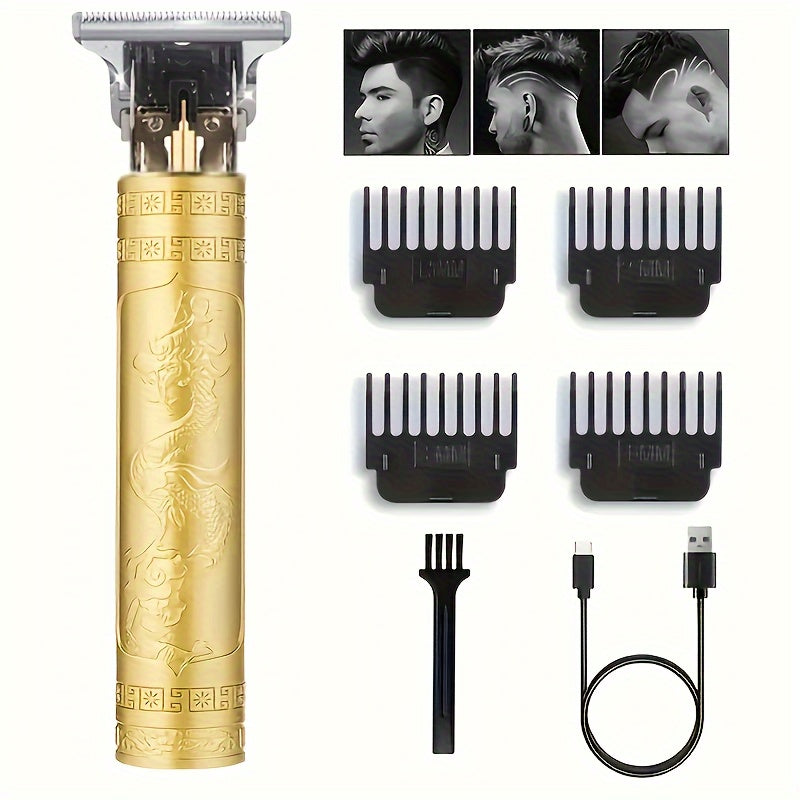 YAIAWISU Men's Cordless Hair Clippers & Beard Trimmer Kit - Golden, USB Rechargeable with LCD Display, Precise T-Blade, Includes Guide Combs & Accessories, 600mAh Battery, Rechargeable Hair Trimmer