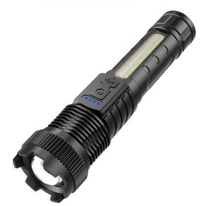A Multifunctional Outdoor Flashlight, Featuring a Super Bright Telescopic Zoom, Rechargeable Camping Light, Suitable for Travel, Camping, Hiking, Fishing, And Emergencies.