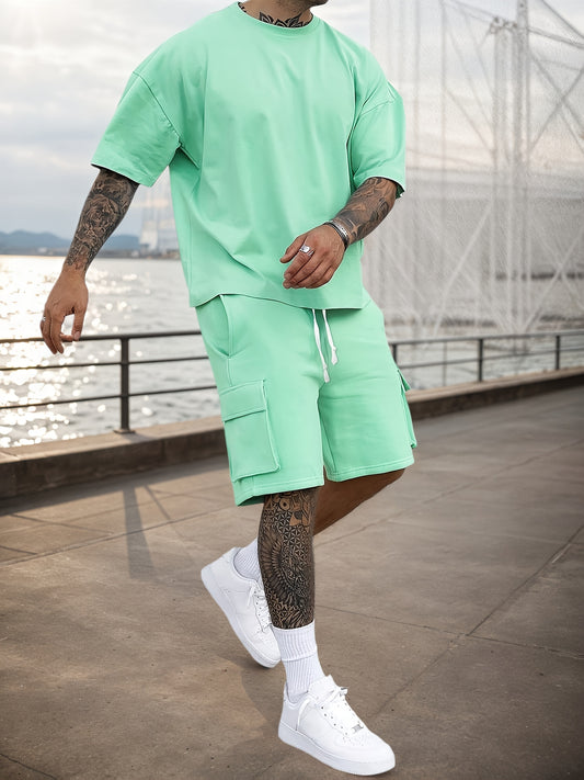 Summer Heavyweight FOG Color Earth Tone Short Sleeve Shorts Streetwear Loose Fashion Set