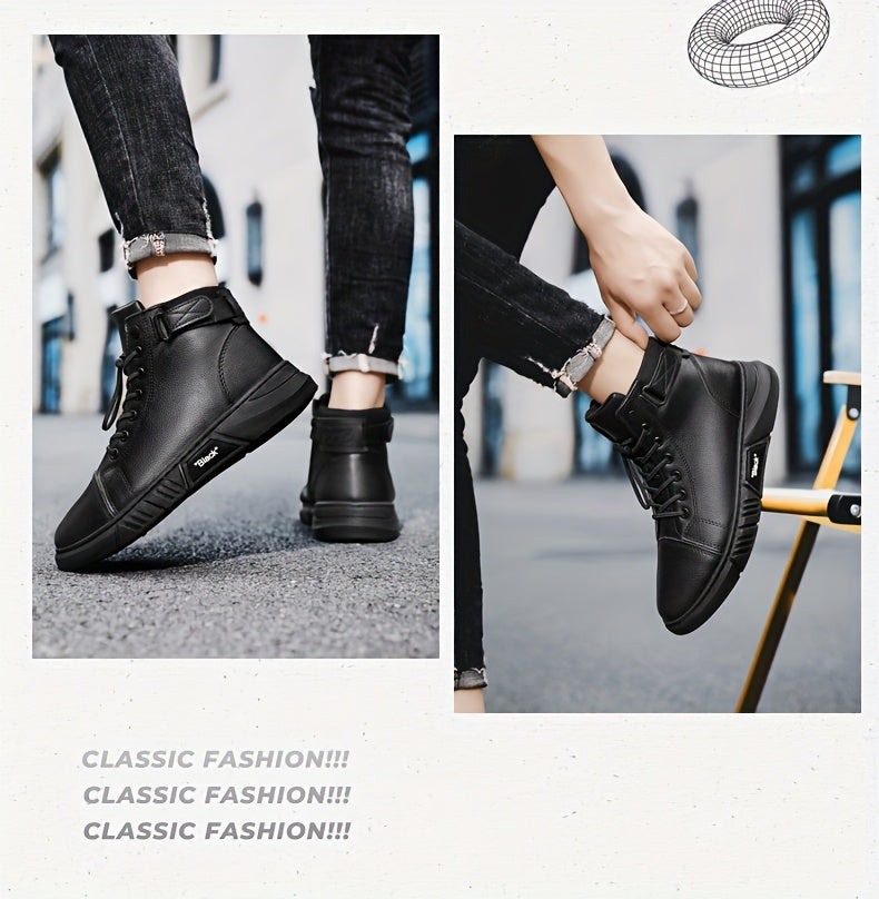 Men'S High-Top Ankle Boots - Genuine Upper, Lace-Up Closure, Durable PVC Sole, All-Season Versatile for Hiking, Casual & Outdoor Wear - Modern Streetwear Design, Hiking Boots, Sleek Boot Design