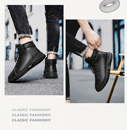 Men'S High-Top Ankle Boots - Genuine Upper, Lace-Up Closure, Durable PVC Sole, All-Season Versatile for Hiking, Casual & Outdoor Wear - Modern Streetwear Design, Hiking Boots, Sleek Boot Design