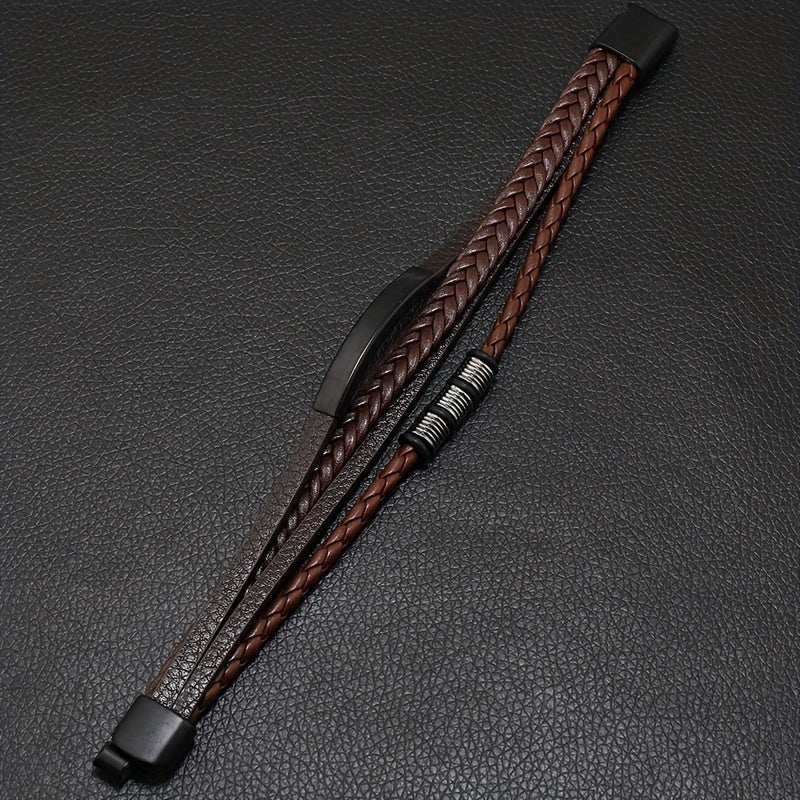 New Hot Selling Men's Vintage Hand-woven Multi-layer Beaded Alloy Magnetic Buckle PU Men's Bracelet