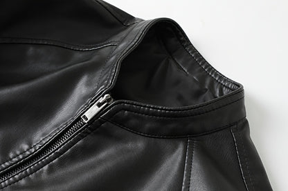 Men's Slim-Fit High Quality Windproof PU Leather Motorcycle Jacket - Vintage Bomber Style with Stand Collar, Ribbed Cuffs & Adjustable Drawstring, Softshell Casual Biker Outerwear, Casual Outerwear | Vintage Bomber Jacket | D
