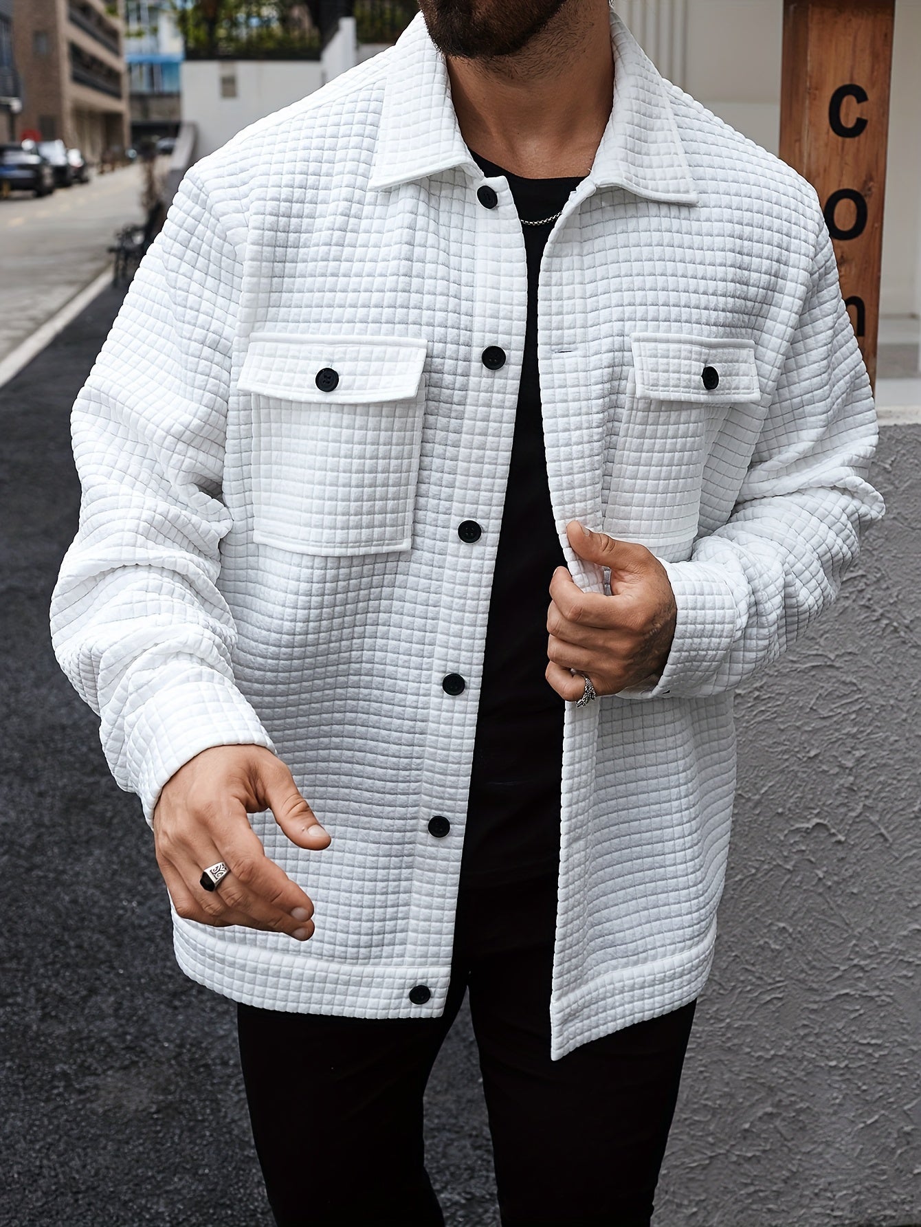 Men's Plus Size Cargo Jacket With Pockets And Collar - Casual Style, Fall/Winter, Loose Fit