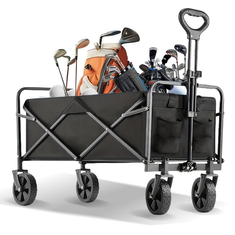 One piece Foldable camper with wheels, garden cart, multi-purpose heavy-duty four-wheeler for sports, gardening, camping and shopping, heavy duty, large capacity, black