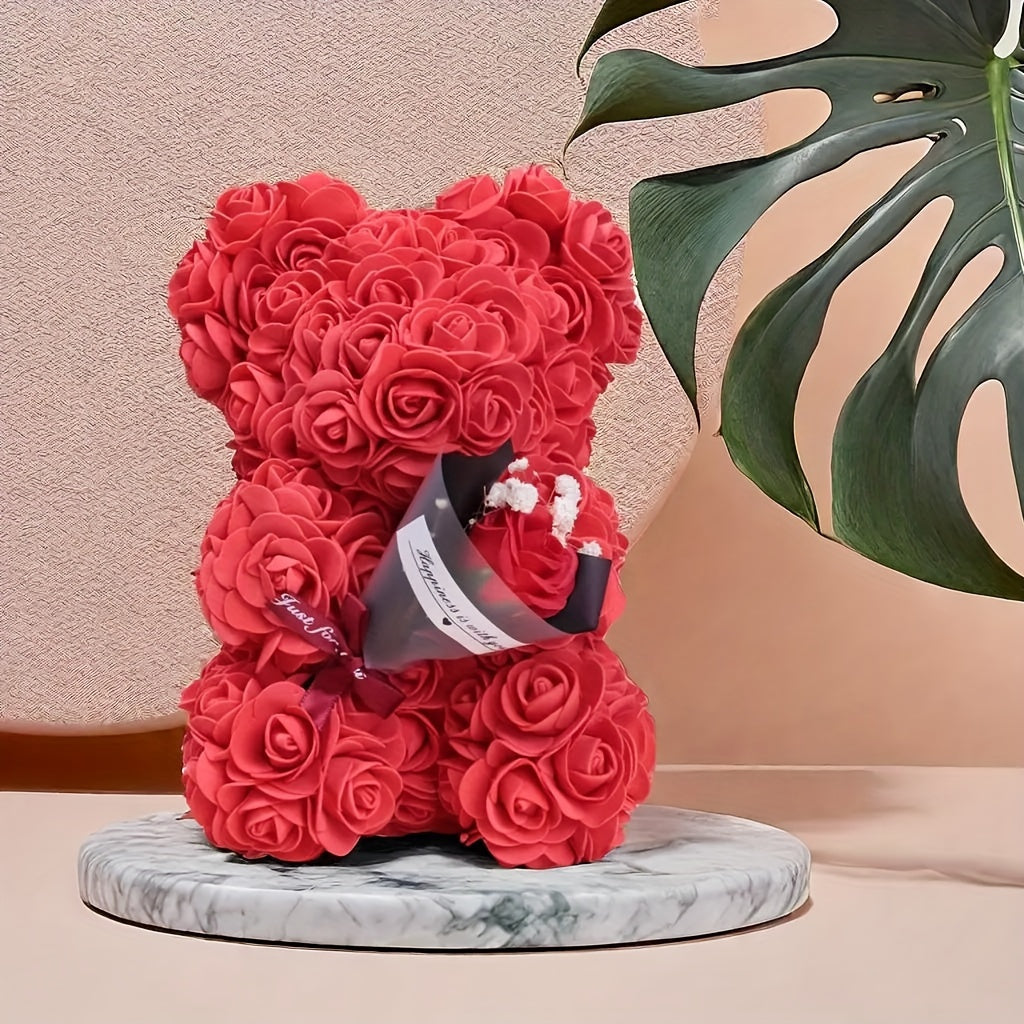 1pc Preserved Flowers Teddy Bear, "I Love You" Valentine'S Day Rose Bear, Polycarbonate Home Party Decor, Ideal for Christmas, Ramadan, Father'S & Mother'S Day, Tabletop Placement, No Container or Battery Needed