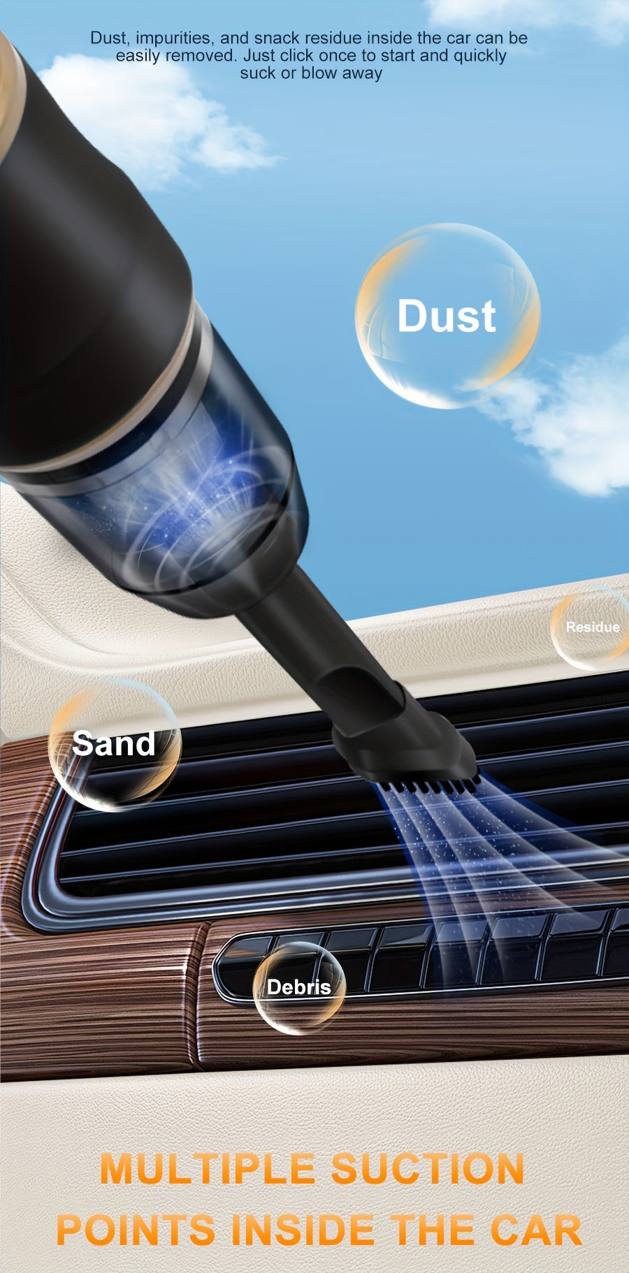 BELlBUY Portable Cordless Handheld Vacuum Cleaner, 6000Pa Powerful Suction for Cars, Computers, Sofas, Offices, Pets, and Homes - Includes Multiple Nozzles, USB Rechargeable, Low Noise, Car Vacuum Cleaner