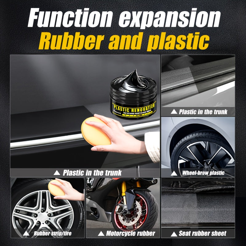 FARIENNE Car Plastic Part Restorer, Black Interior Trim Polishing Wax, Aging Prevention Refurbishment Agent, Repair Plastic Scratches, Tire Shine Paste, Leather Sofa Seat Care Cream, Suitable for All Car Interiors and Exterio