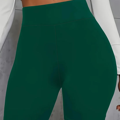 Women's High-Waist Stretchy Shorts - Soft, Casual Solid Color Leggings for Spring & Summer, Machine Washable, Polyester/Spandex Blend, Smooth Fabric, Mid-Thigh Length