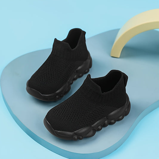 Kids' Slip-On Sneakers | Lightweight EVA Cushioned Sole | Breathable Knit Upper | Black Casual Sneakers for Boys & Girls | Comfortable Athletic Shoes for Toddlers & Youngsters | Durable Rubber Sole | Ideal for Outdoor Activit