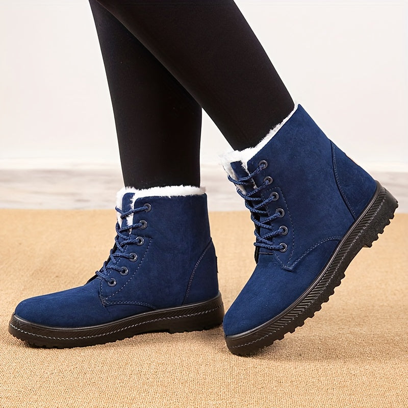 Women'S Winter Snow Boots - Slip-Resistant PU Sole, Lace-Up Closure, Cushioned Insole - Cold Weather Boots for Everyday & Formal Outfits - Extended Sizes up to US Women'S 44 (EU 43) - Black Boots for Winter Adventures, Snowy