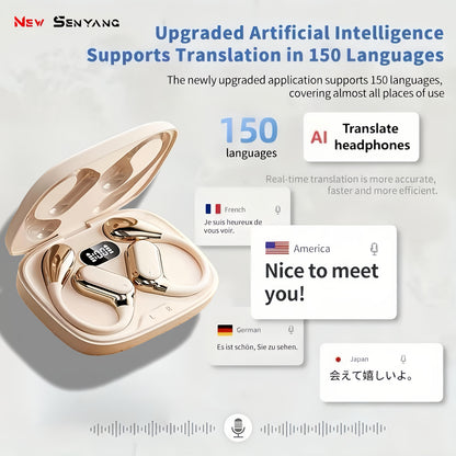 2025 New Senyang AI Translation Wireless Earbuds - Comfortable, Noise-Canceling, Touch-Controlled, Multi-Language Support, Rechargeable Lithium Battery, Ideal for Travel, Socializing, Studying, and Sports - Adult Movie and Ga