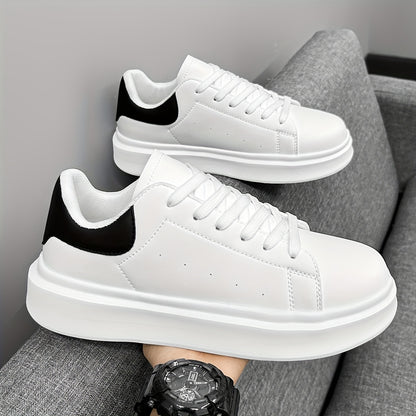 Men'S Classic Solid Color Thick Sole White Shoes, Casual Skateboard Sneakers, Korean Style Versatile Fashion Trend, Lightweight Comfortable Durable Casual Sports Shoes