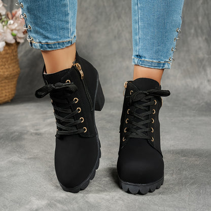 MagiMoBo Women'S Mid-Heel Ankle Boots with Side Zipper - Comfortable Faux Cover, Decorative Buckle Design, All-Season Versatile Casual Shoes for Casual Attire, Chunky Heel, Versatile Ankle Boots | Decorative Buckle Boots | Sy