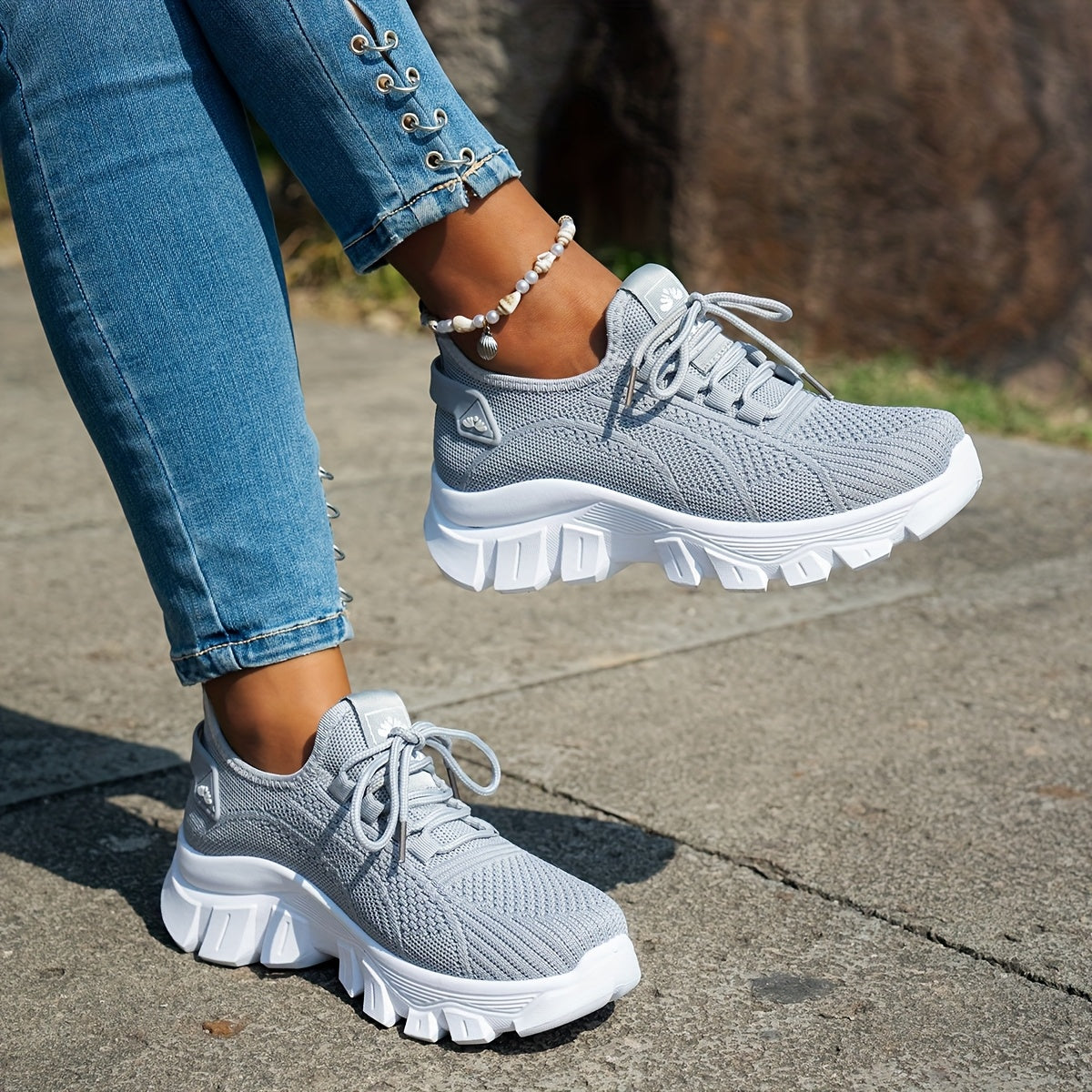 Women'S Breathable Knit Sneakers - Lightweight, Comfortable Low-Top Running Shoes with Soft Sole for All Seasons