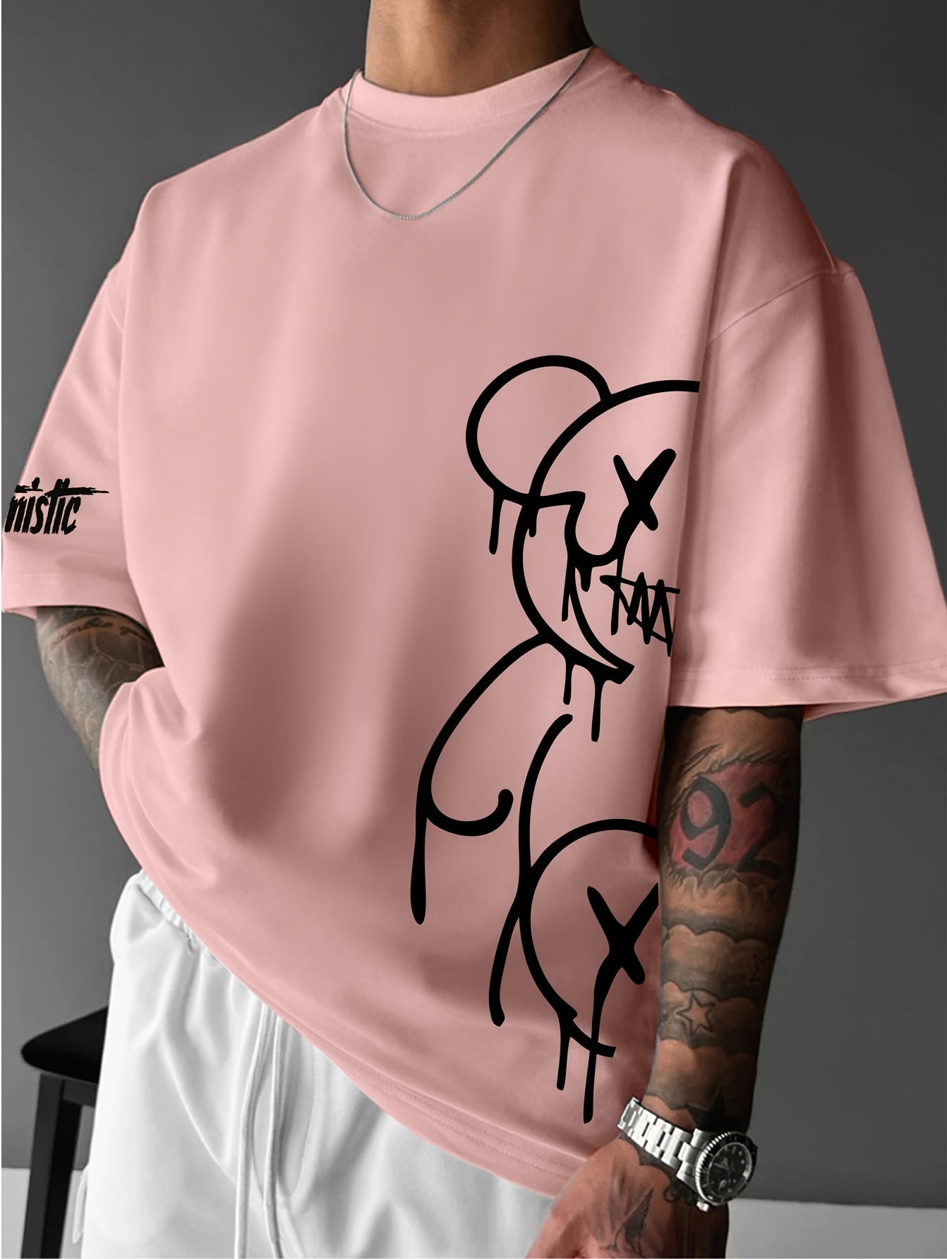 Men'S Casual Street Style Graphic T-Shirt - White with Black Abstract Design, Loose Fit, Short Sleeve, Round Neck, Summer Streetwear, Streetwear Tshirt | Street Style Shirt | Slight Stretch Fabric