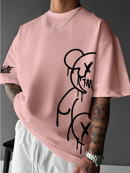 Men'S Casual Street Style Graphic T-Shirt - White with Black Abstract Design, Loose Fit, Short Sleeve, Round Neck, Summer Streetwear, Streetwear Tshirt | Street Style Shirt | Slight Stretch Fabric