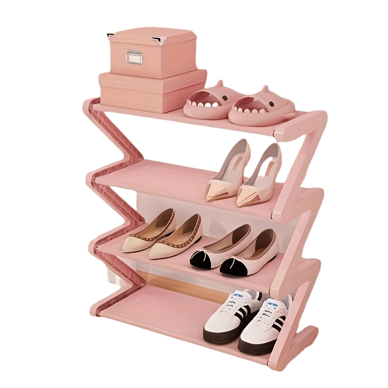 4-Tier Free Standing Shoe Rack - Z-Shaped Stackable Shoe Organizer with Metal Frame & Plastic Shelves, No-Tool Assembly, 4kg Capacity, Space-Saving Floor Mount Storage for Entryway, Living Room, Dorm - Durable Home & Dorm Roo