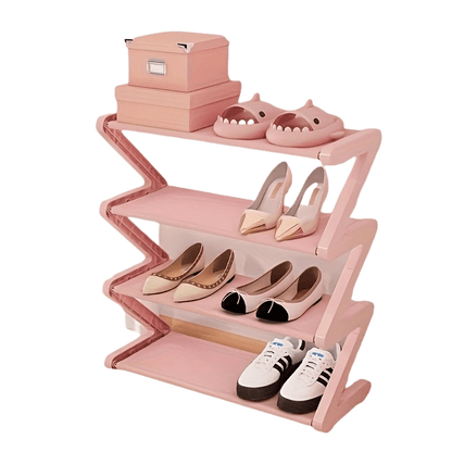 4-Tier Free Standing Shoe Rack - Z-Shaped Stackable Shoe Organizer with Metal Frame & Plastic Shelves, No-Tool Assembly, 4kg Capacity, Space-Saving Floor Mount Storage for Entryway, Living Room, Dorm - Durable Home & Dorm Roo