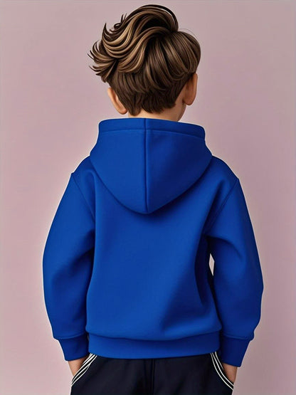 Boys' Cozy Soft Hoodie with "EMPORIO" Print - Navy Blue Casual Long Sleeve Pullover for Fall/Winter, Comfortable Outdoor Sportswear, Hoodie for Winter, Autumn Clothing, Stylish Pullover, Soft Fabric Hoodie