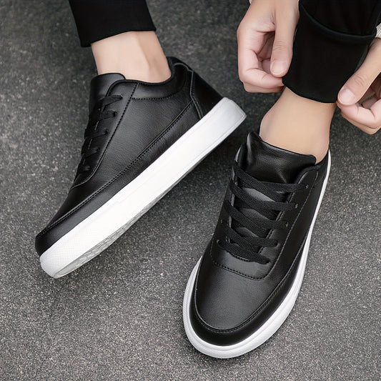 Lightweight Solid Skate Shoes - Men's Low Top Comfy Non Slip Casual Shoes - All Seasons Outdoor Walking Jogging Business Trip
