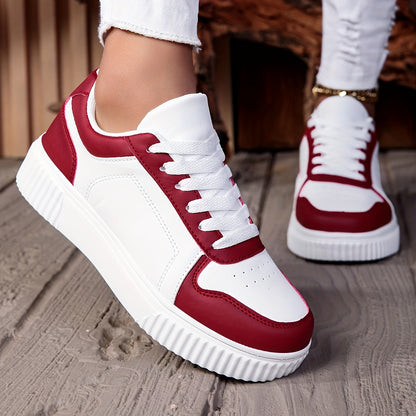 Men's Big & Tall Lightweight Breathable PU Upper Sneakers - White & Maroon Colorway, MD Cushioned Sole for All-Season Comfort, Lace-Up Low-Top Casual Sneakers for Running, Gym & Daily Wear, Modern Street Style, Fabric Lined I