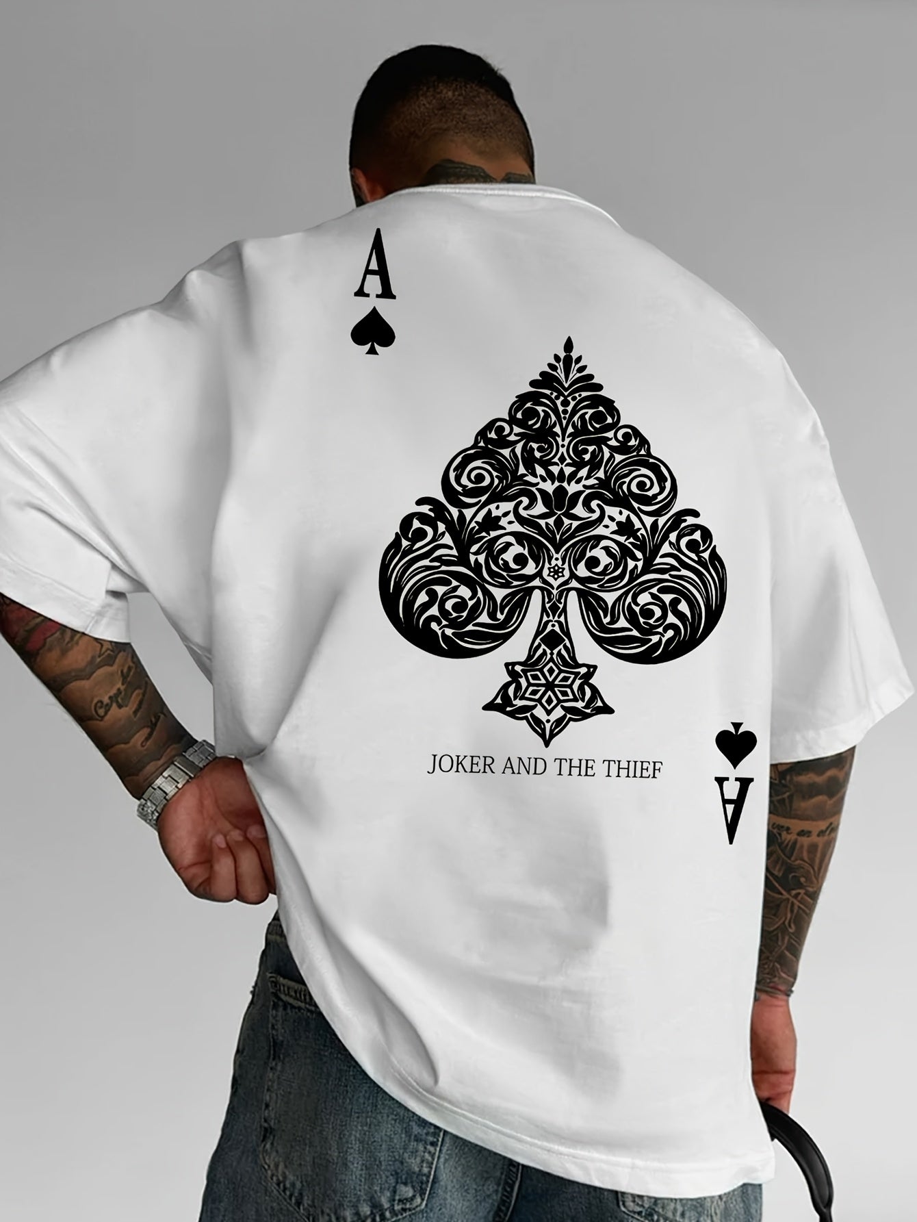 Men's Pink Street Style Graphic T-Shirt - Joker and the Thief Design, Loose Fit, Round Neck, Short Sleeve, Geometric Pattern, Machine Washable, Summer Casual Wear for Adults