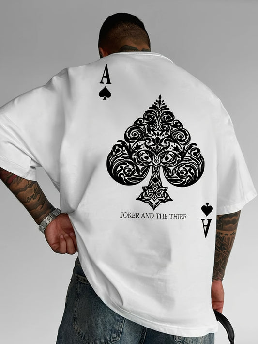 Men's Pink Street Style Graphic T-Shirt - Joker and the Thief Design, Loose Fit, Round Neck, Short Sleeve, Geometric Pattern, Machine Washable, Summer Casual Wear for Adults