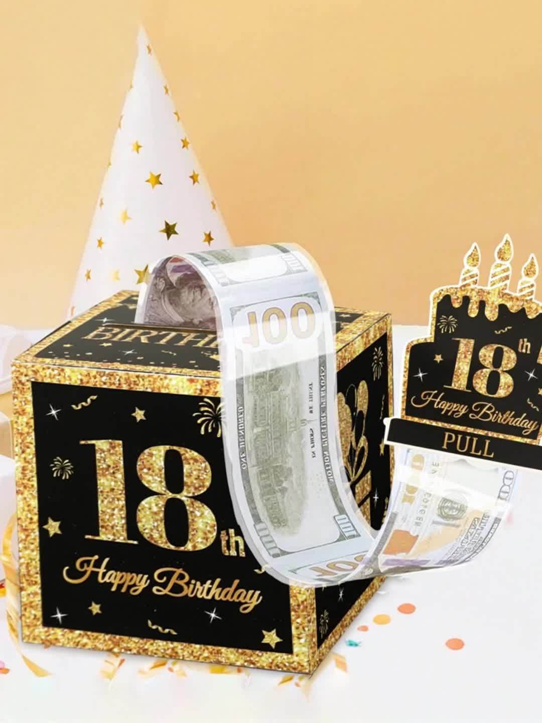 1 Set,Happy 18th Birthday Banknote Box,Birthday Paper Gift Box for Cash,18 Years Old Surprise Money Gift Boxes with Pull Out,Happy Birthday Party Decoration,Adults Birthday Party Supplies,Party Packs