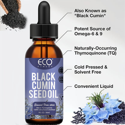 Eco Finist Black Cumin Seed Oil 1fl oz - Cold Pressed, Vitamin E Enriched