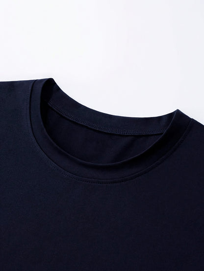 Men's Graphic Print Short Sleeve T-Shirt - Black Relaxed Fit Casual Round Neck, Durable Polyester Fabric, Machine Washable Summer Outdoor Top, Moon And Trees Design | Lightweight Clothing