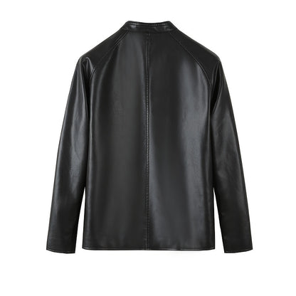 Men's Slim-Fit High Quality Windproof PU Leather Motorcycle Jacket - Vintage Bomber Style with Stand Collar, Ribbed Cuffs & Adjustable Drawstring, Softshell Casual Biker Outerwear, Casual Outerwear | Vintage Bomber Jacket | D