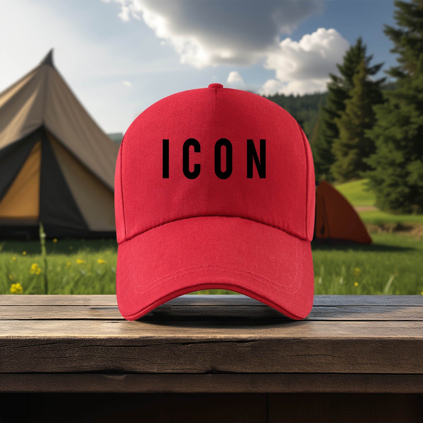Adjustable Canvas Baseball Cap with "ICON" Print - Lightweight, Casual Style for Men and Women, Polyester, Perfect for Outdoor Activities, Sun Protection Cap|Bold Graphic Cap|Durable