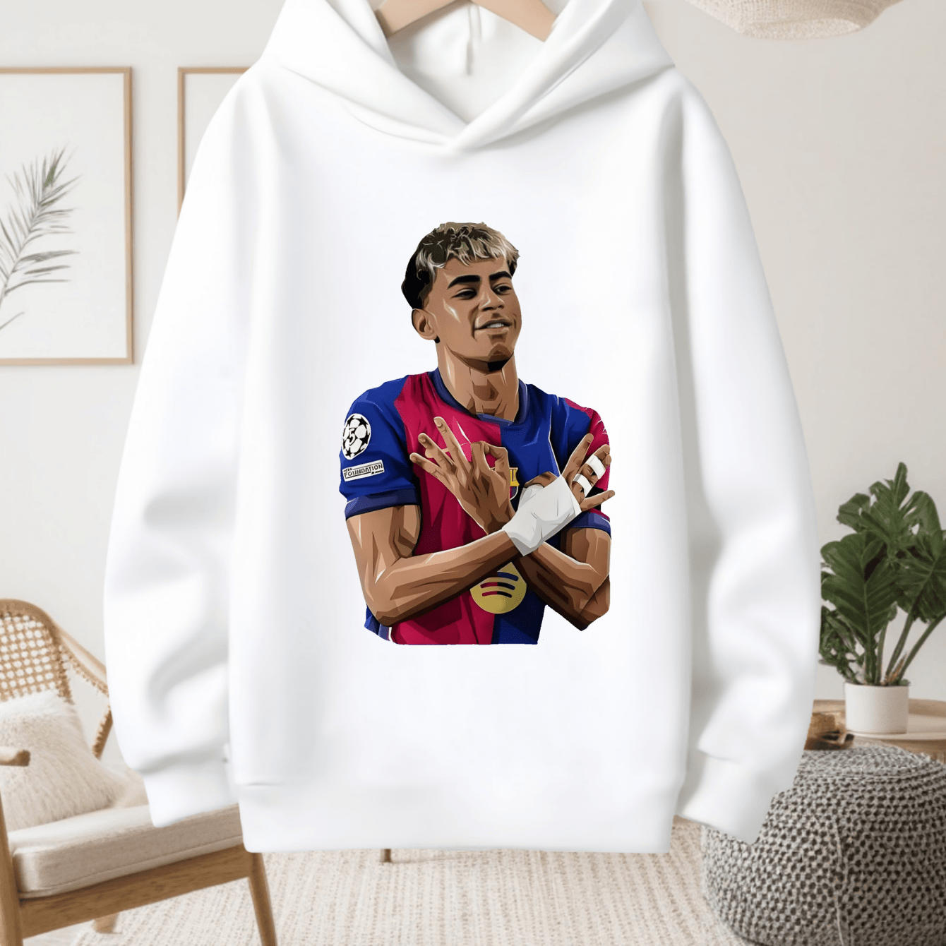 Boys' -Inspired Yamal Themed Hooded Sweatshirt - 100% Polyester Warm Pullover with Soccer Jersey Design, Official Team Crest & Number 30, Machine Washable Casual Sports Apparel for, Trendy Long Sleeve Hoodie for Daily Wear &