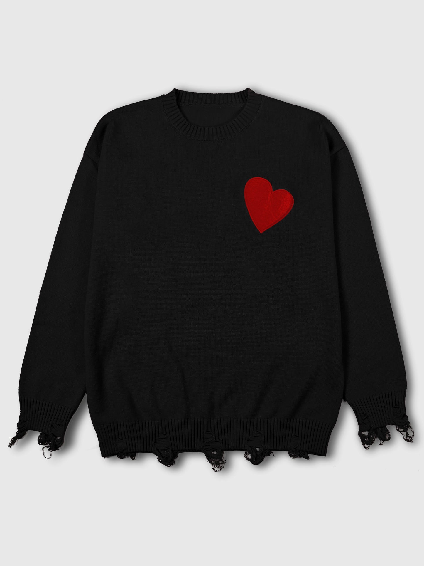 Cozy Men'S Red Heart Knit Sweater - Warm, Comfortable Loose Fit Pullover for Fall/Winter, Casual Crew Neck, Medium Stretch, Viscose Material